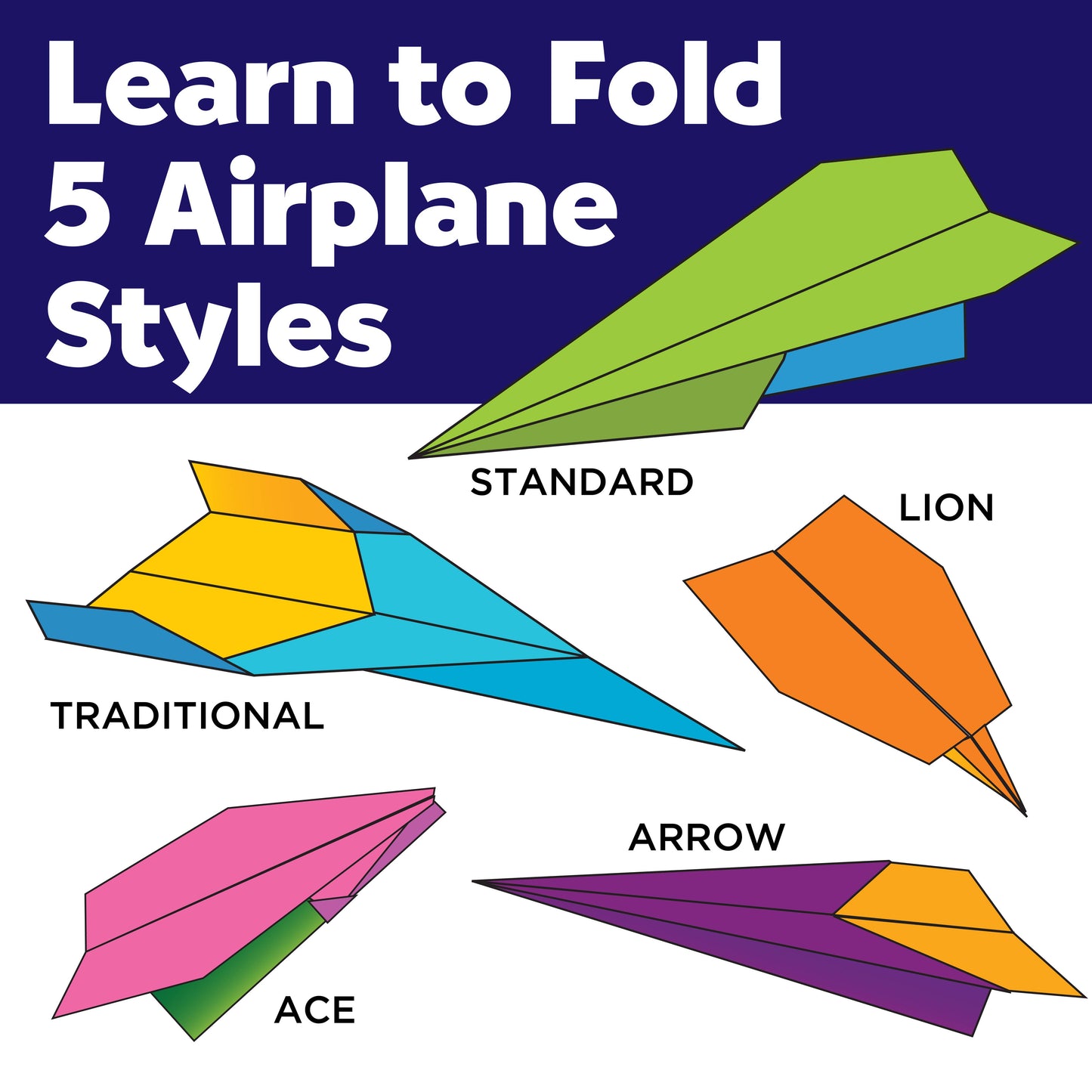 Stunt Squadron Neon Glow Paper Airplanes Craft Kit
