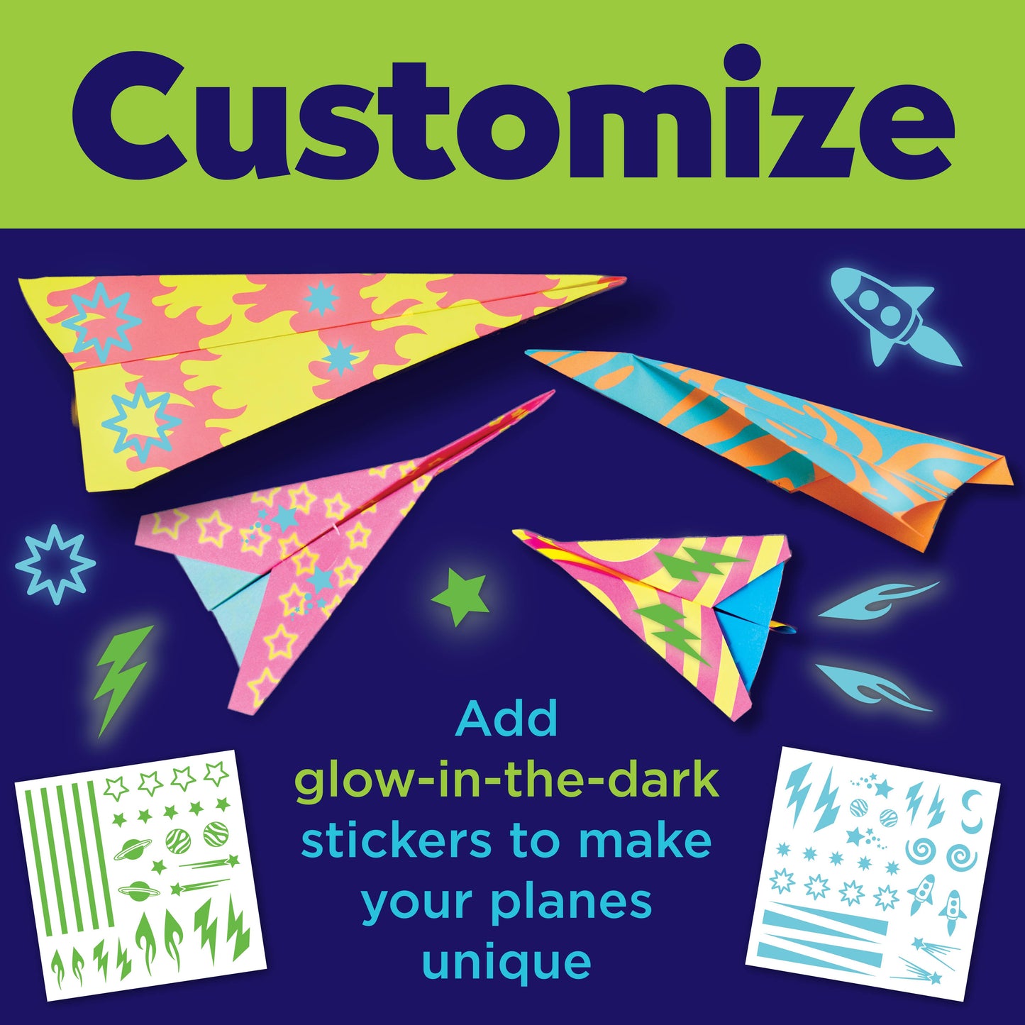 Stunt Squadron Neon Glow Paper Airplanes Craft Kit
