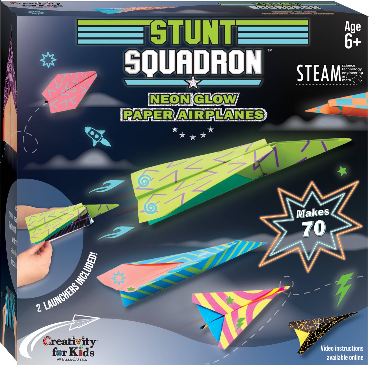 Stunt Squadron Neon Glow Paper Airplanes Craft Kit