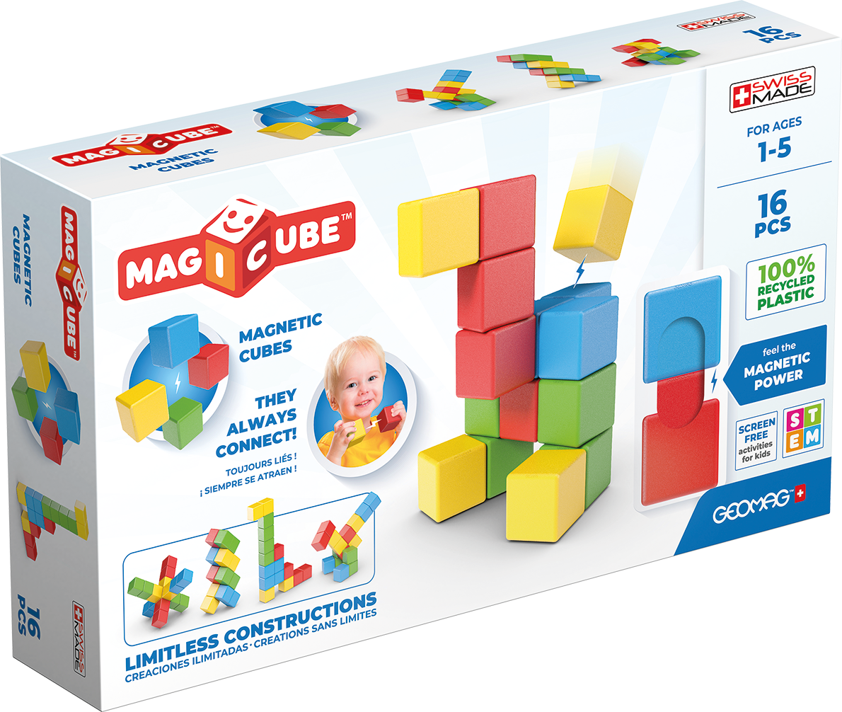 Geomag Magnetic Toys | Magicube Try-Me Recycled 16 pcs: 64 piece sets