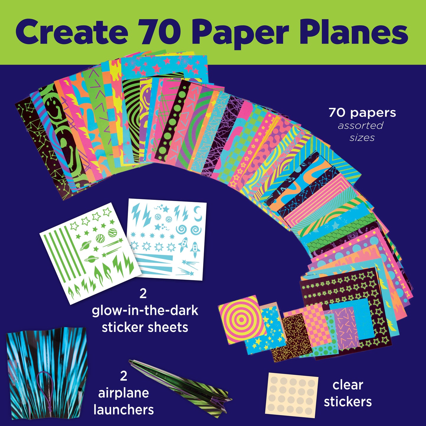 Stunt Squadron Neon Glow Paper Airplanes Craft Kit