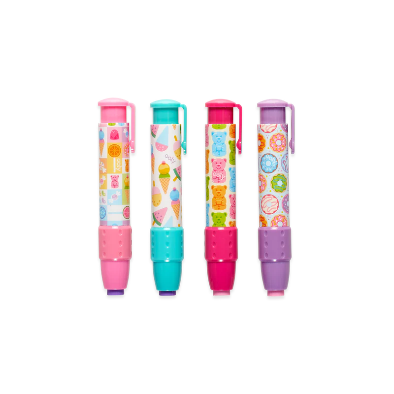 These are the sweetest erasers you'll ever see. What could be more yummy than popsicles, candies, gummi bears and donuts? Sugar Joy Click-It Erasers are super fun and super useful erasers encased in a sturdy, easy-to-grip plastic casing that makes erasing really sweet!