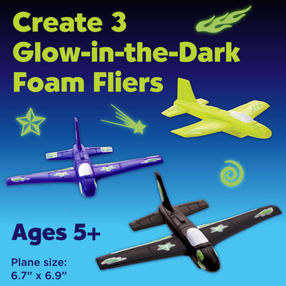 Stunt Squadron Foam Fliers Airplane Craft Kit for Kids: Glow in the Dark