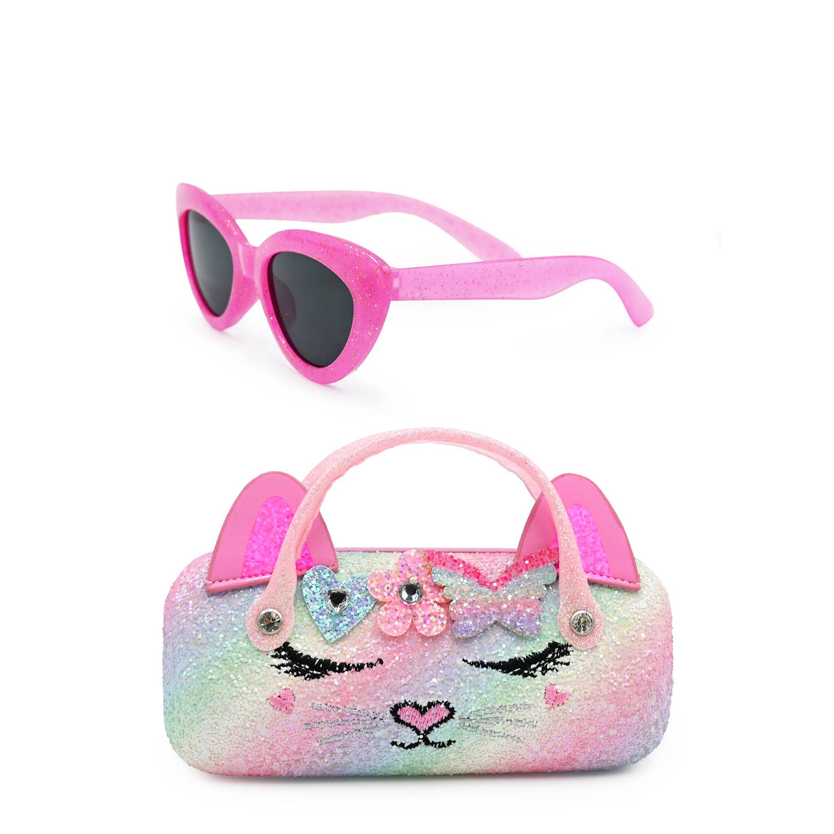 Bella Heart Flower Butterfly Crown Glitter Case and Sunglasses