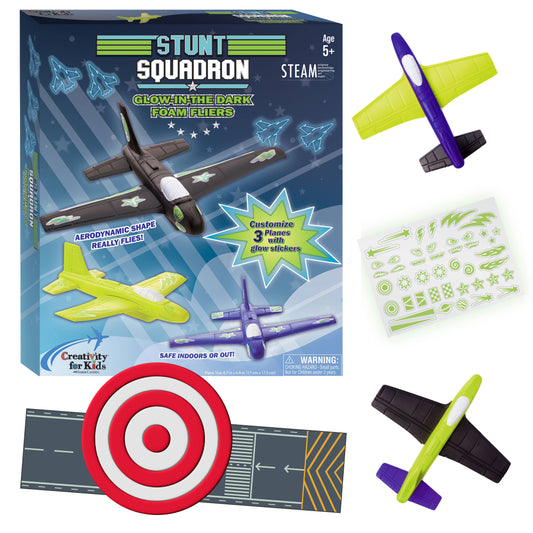 Stunt Squadron Foam Fliers Airplane Craft Kit for Kids: Glow in the Dark