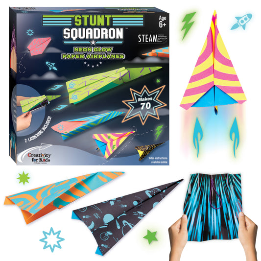 Stunt Squadron Neon Glow Paper Airplanes Craft Kit