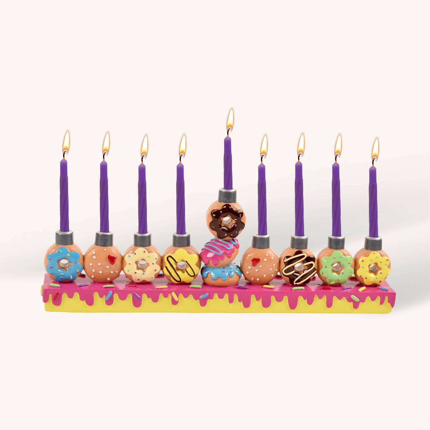 Hand Painted Menorah - Donuts