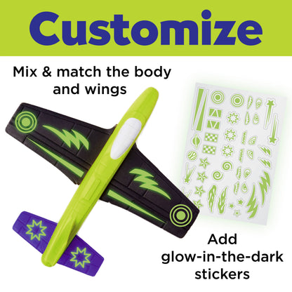 Stunt Squadron Foam Fliers Airplane Craft Kit for Kids: Glow in the Dark