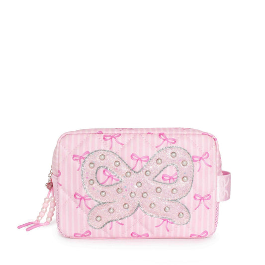 Quilted Striped Bow Print Pouch