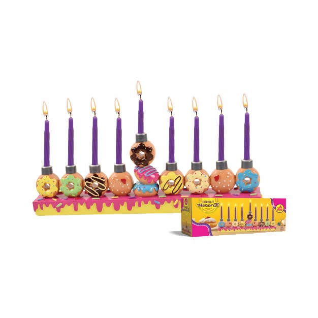 Hand Painted Menorah - Donuts