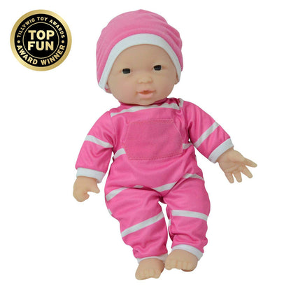 The New York Doll Collection 11" Doll Striped W/ Pacifier: Neon Purple Onesie Caucasian