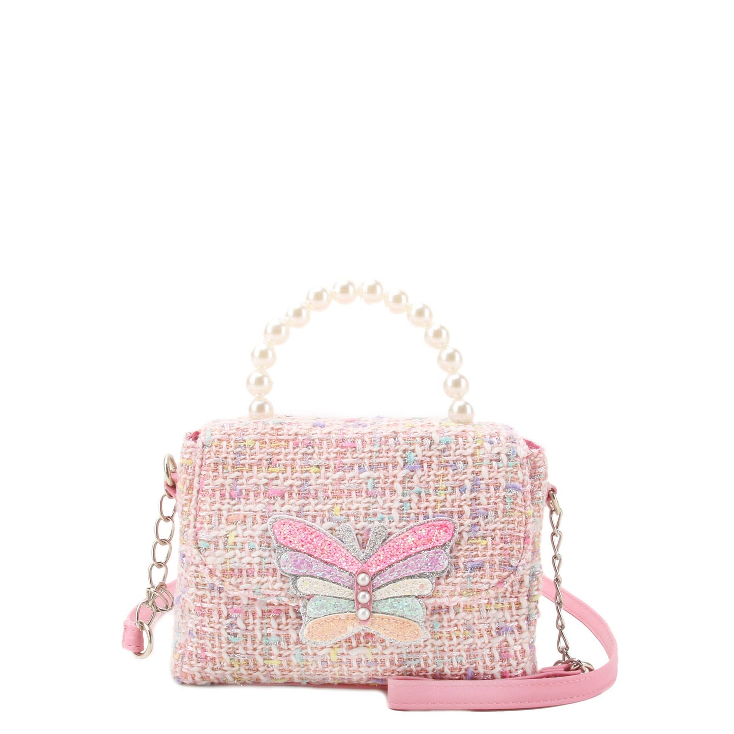 Tweed Butterfly Front Flap Crossbody Bag