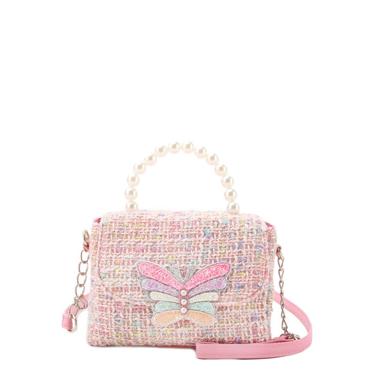 Tweed Butterfly Front Flap Crossbody Bag