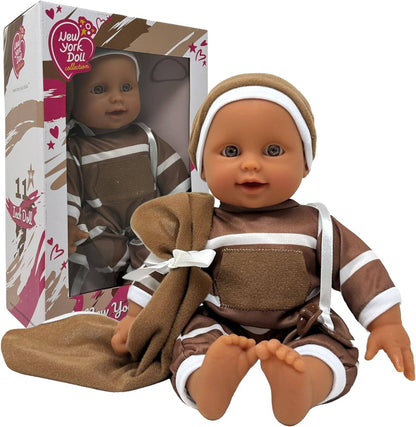 The New York Doll Collection 11" Doll Striped W/ Pacifier: Neon Purple Onesie Caucasian