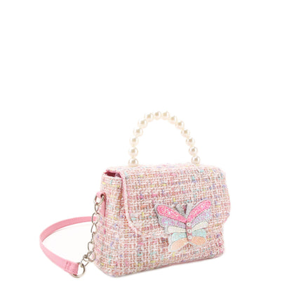 Tweed Butterfly Front Flap Crossbody Bag