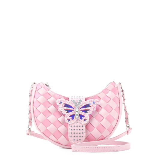 Woven Butterfly Pink Crescent Crossbody Bag