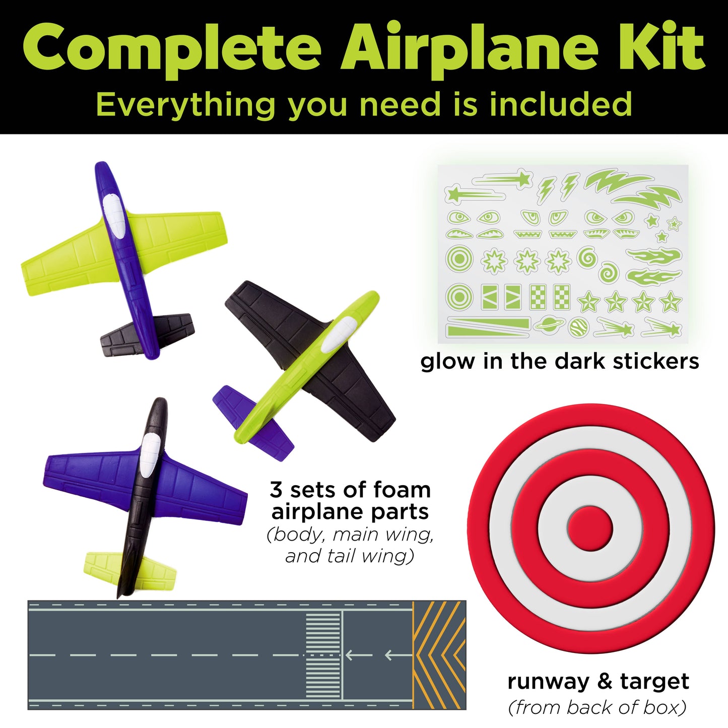 Stunt Squadron Foam Fliers Airplane Craft Kit for Kids: Glow in the Dark