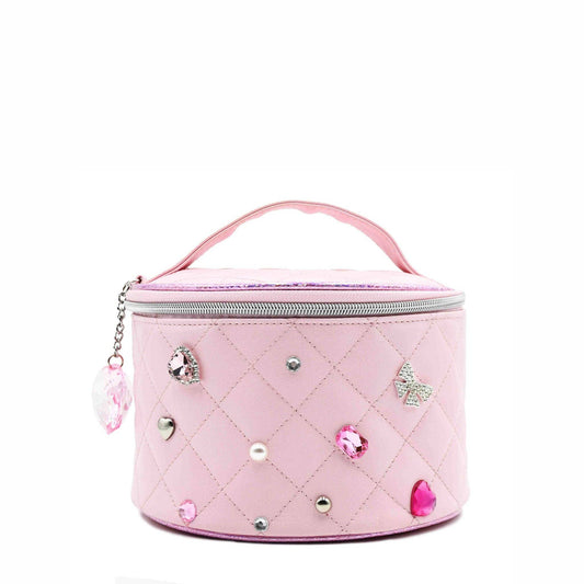 Quilted Rhinestone Round Glam Bag with Charm