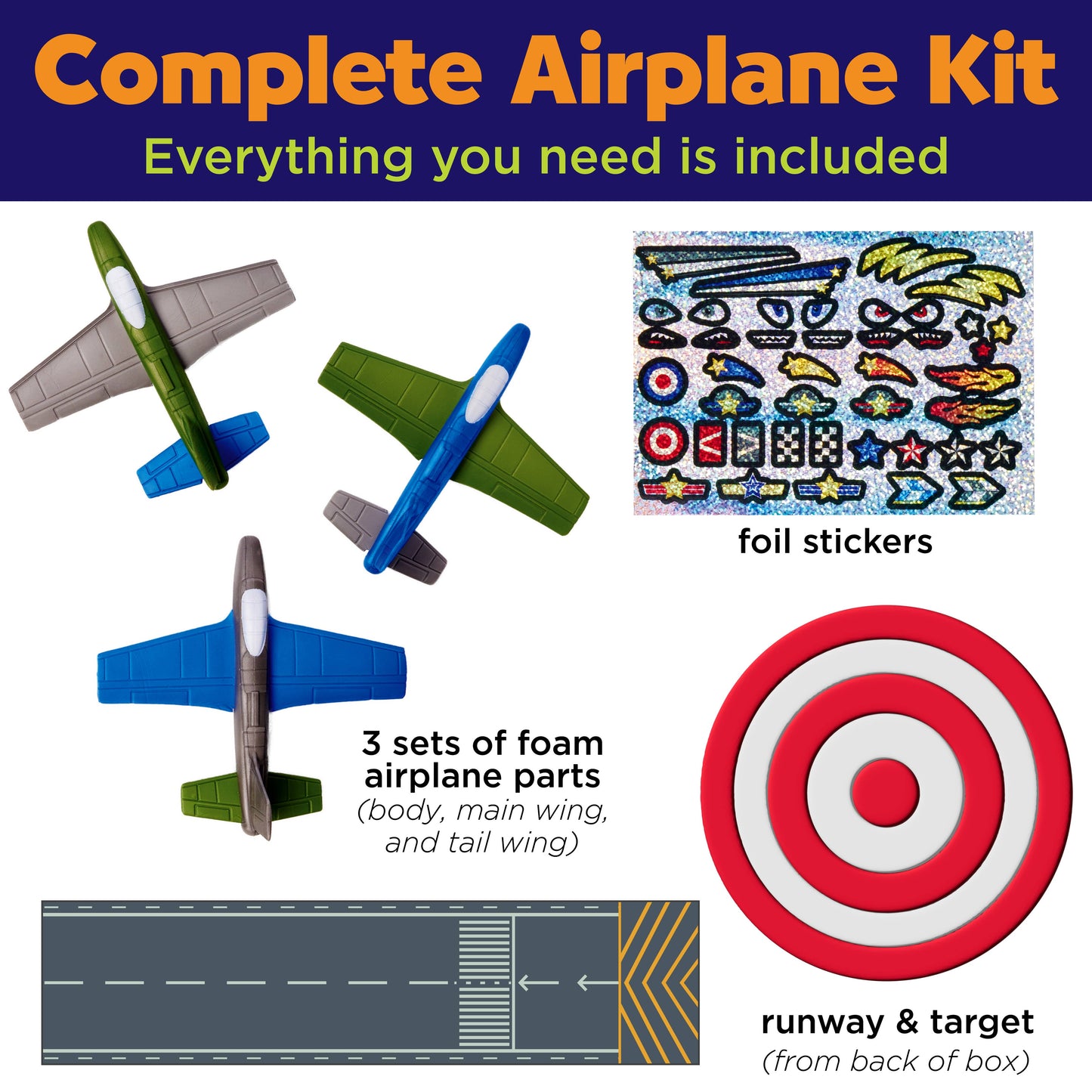 Stunt Squadron Foam Fliers Airplane Craft Kit for Kids: Glow in the Dark