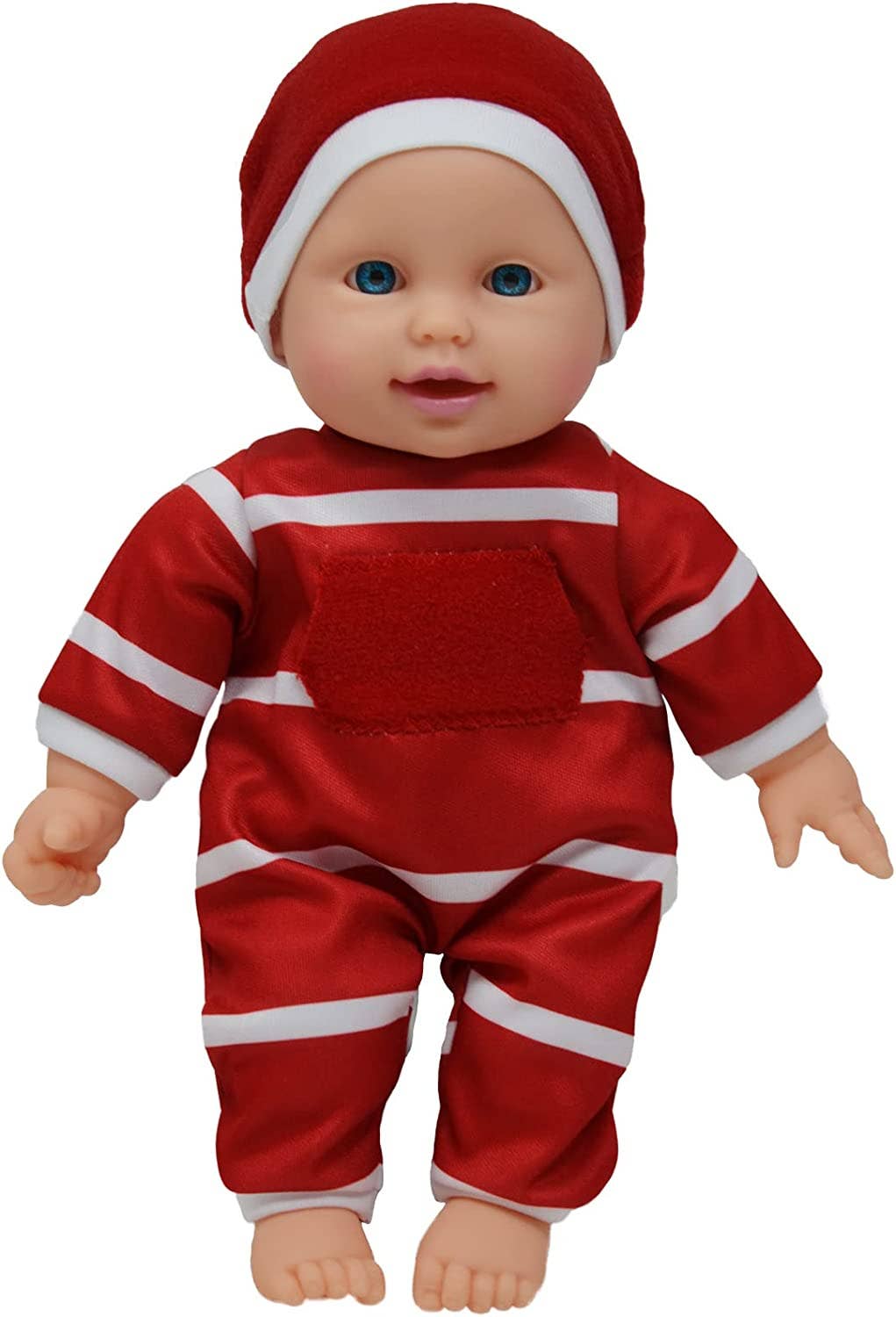 The New York Doll Collection 11" Doll Striped W/ Pacifier: Neon Purple Onesie Caucasian