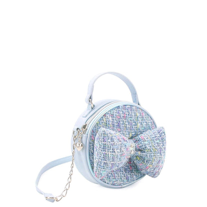 Tweed Bow Blue Round Crossbody Bag