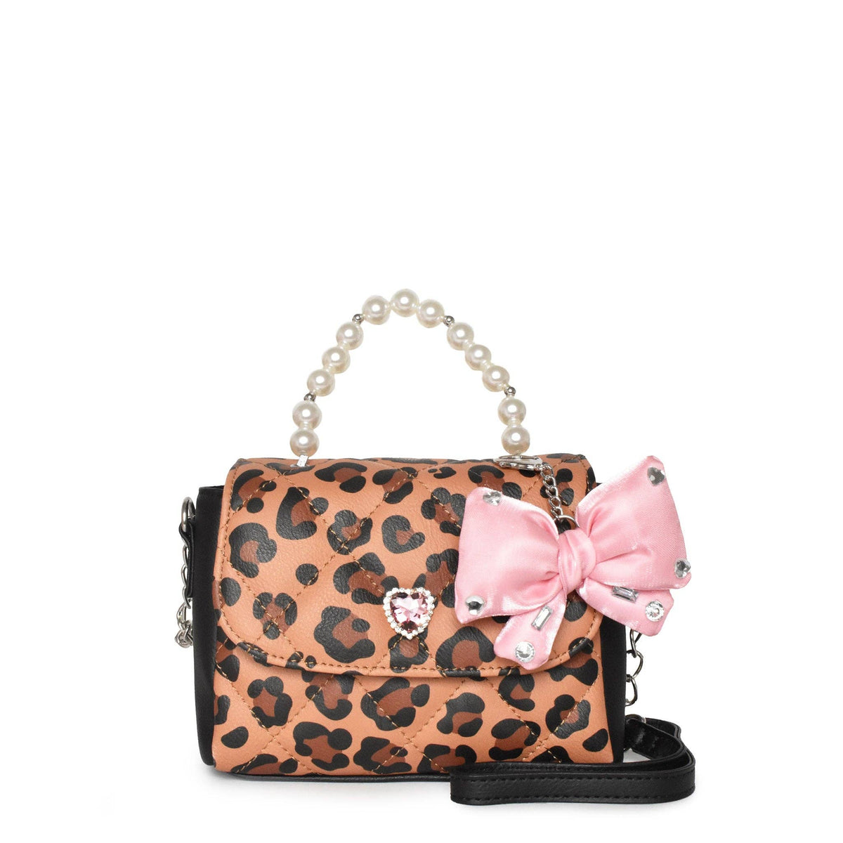 Leopard Top Handle Crossbody Bag with Bow Charm