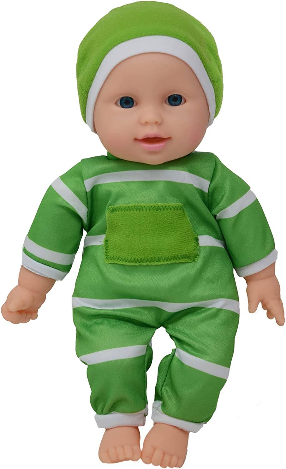 The New York Doll Collection 11" Doll Striped W/ Pacifier: Neon Purple Onesie Caucasian