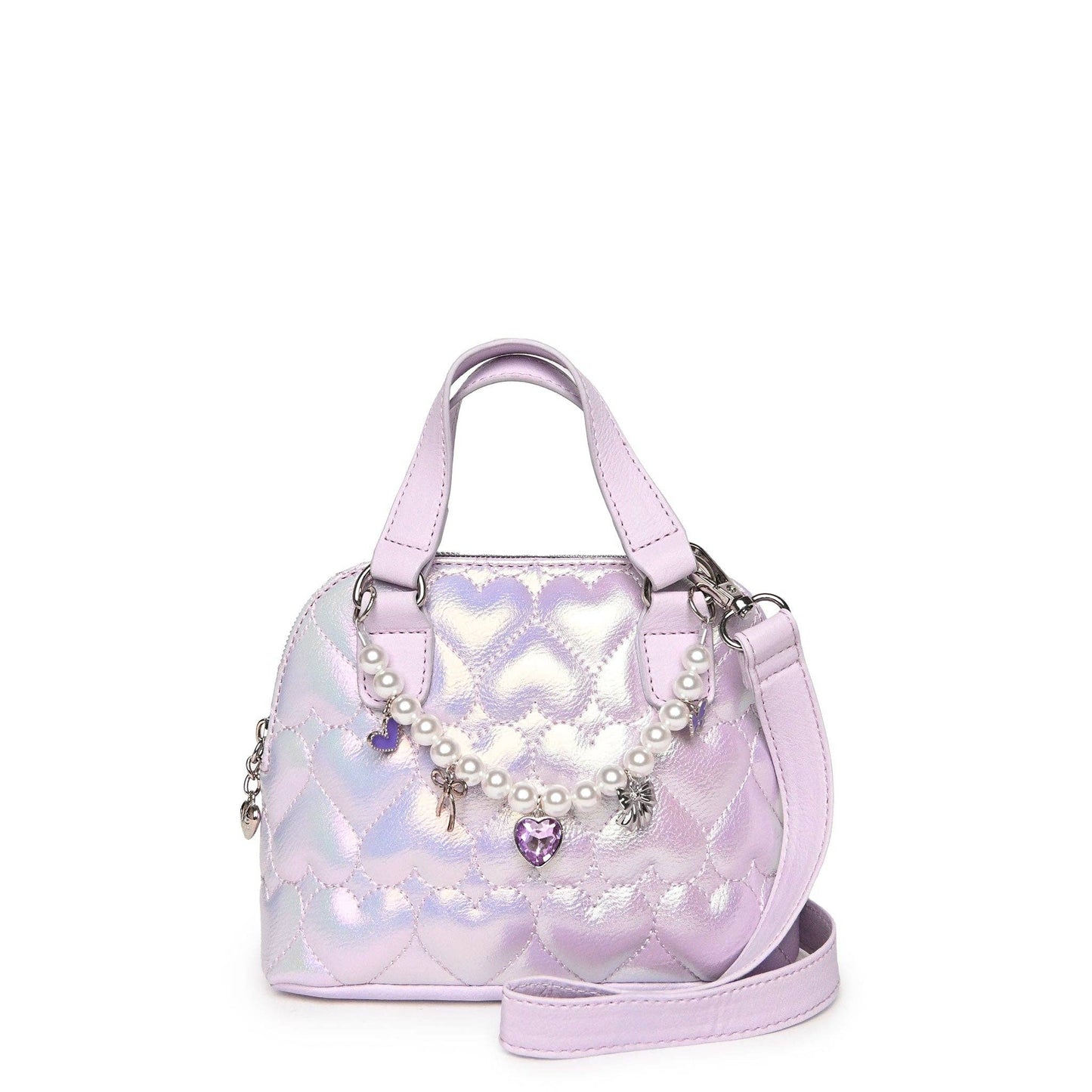 Quilted Hearts Metallic Mini Satchel Crossbody Bag