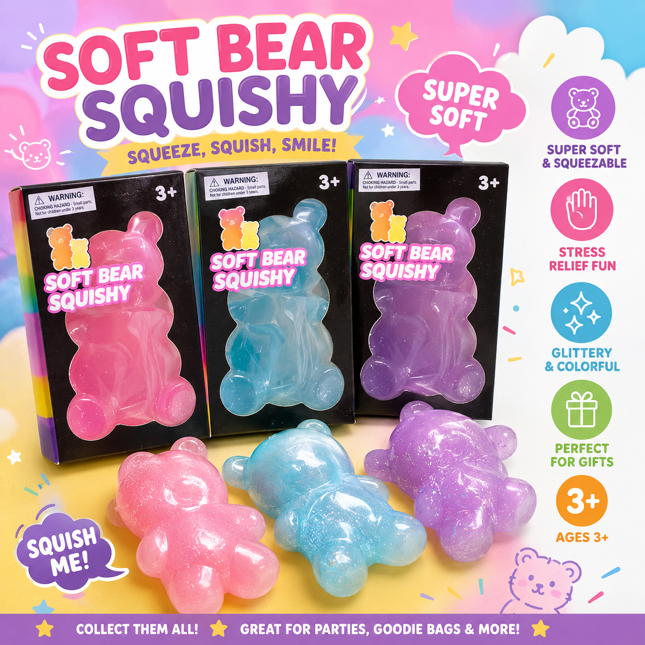Soft Bear Squishy Toy – Sensory Stress Relief Fidget