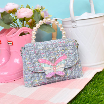Tweed Butterfly Front Flap Crossbody Bag