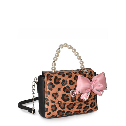 Leopard Top Handle Crossbody Bag with Bow Charm