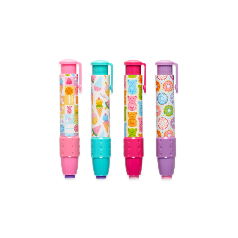 These are the sweetest erasers you'll ever see. What could be more yummy than popsicles, candies, gummi bears and donuts? Sugar Joy Click-It Erasers are super fun and super useful erasers encased in a sturdy, easy-to-grip plastic casing that makes erasing really sweet! 